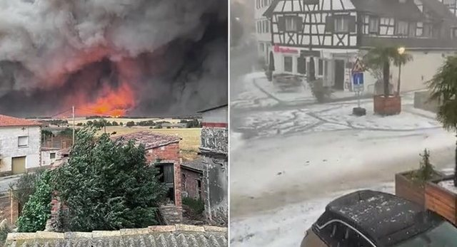 Kontraste dramatike të motit në Gjermani: Në njërën anë ‘digjet’ nga temperatura 40 gradë, në tjetrën bie breshër dhe shi